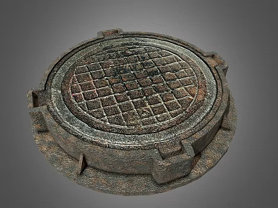 Rustic Cast Iron Manhole Cover With Circular Grid Pattern And Textured Edges 3d model