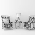 Leisure Sofa Set Featuring Black Leather Armchairs Gold Side Table And Table Lamp 3d model