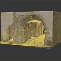 Cartoon Scene Of Ancient Building Model With Arched Doorway Stone Structure Steps And Brown Base