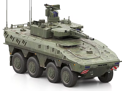 Green Military Wheeled Tank With Multiple Wheels Top Weapon System And Armored Design 3d model