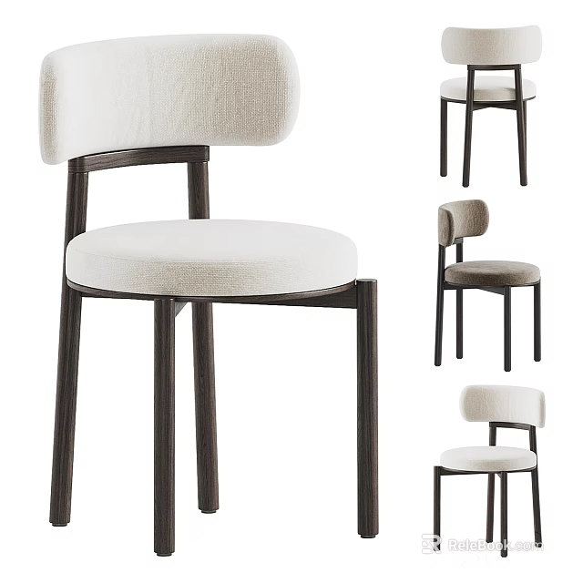 Modern Leisure Chair With Upholstered Seat Curved Backrest And Sturdy Wooden Legs 3d model 