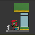 Cartoon Scene of Happy Post Office with Green Sign Red Mailbox and Sidewalk Elements