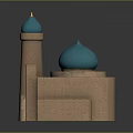 Brick Architecture Model With Blue Domes Tower Structure And Arched Doorway 3d model