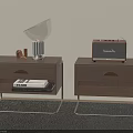 Two Wooden Nightstands With Drawers Metal Frames Table Lamp Radio And Strange Book