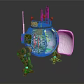 Green Dome Shaped Mechanical Device With Antenna Tools Open Door And Mechanical Legs
