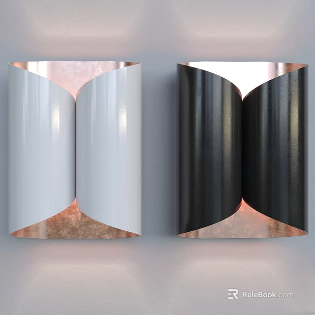 Modern Curved Wall Lamps With White Black Sleek Finish And Copper Accents 3d model 