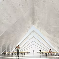 Spiritual Religious Sacred Space With Modern Triangular Concrete Structure And Neatly Arranged Benches