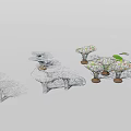 Multiple Tree Planters In Landscape Design With Circular Base And Green Leaf Elements 3d model
