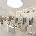 Minimalist Clothing Store Interior With Clothes On Racks Display Table Mirror And Plant Decor