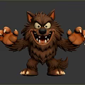 Cartoon Wolf Character With Brown Fur Pointed Ears Fierce Expression And Outstretched Claws