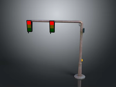 Street Traffic Light Installation With Dual Signal Heads And Metal Support Pole 3d model