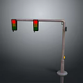 Street Traffic Light Installation With Dual Signal Heads And Metal Support Pole