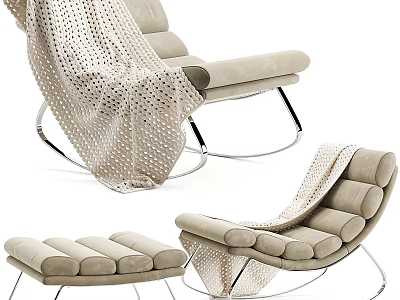 Modern Beige Lounge Chair With Polka Dot Blanket And Metal Frame Design 3d model