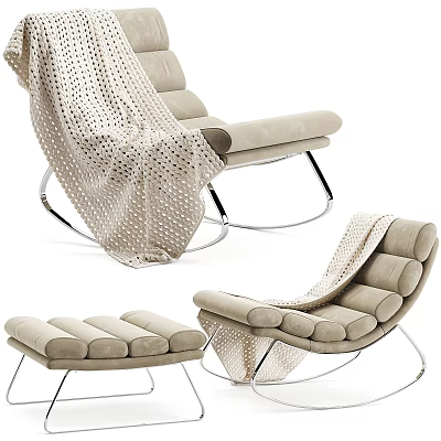 Modern Beige Lounge Chair With Polka Dot Blanket And Metal Frame Design 3d model
