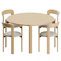Simple Light Wood Round Dining Table With Four Padded Seat Chairs Set 3d model