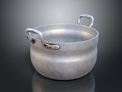 Vintage Aluminum Household Cooking Pot With Sturdy Metal Handles And Riveted Design 3d model