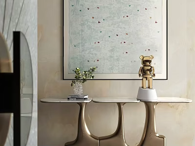 Modern Entryway Interior With Golden Console Table Decorative Painting Potted Plant And Art Figurine 3d model