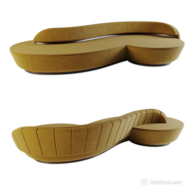 Modern Curved Sectional Sofa With Tan Upholstered Seats And Streamlined Design 3d model