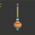 Golden Decorative Weapon With Intricate Patterns Pointed Top And Spherical Base 3d model
