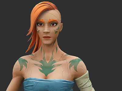 Fantasy Style Red Hair Girl Character Weapon Axe Game Art 3d model