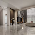 Modern Duplex Living Room Interior With Marble Feature Wall TV Unit And Chandelier
