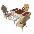 Luxury Ornate Writing Desk With Brown Top Gold Accents And Carved Armchairs