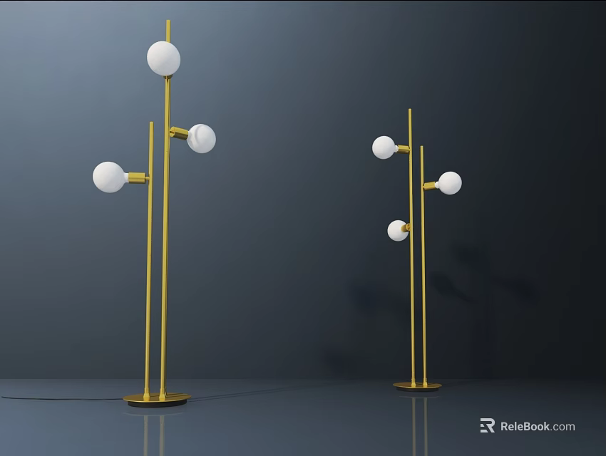 Modern Floor Lamps With Golden Poles And White Spherical Bulbs For Home Decor 3d model 