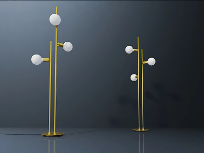 Modern Floor Lamps With Golden Poles And White Spherical Bulbs For Home Decor 3d model