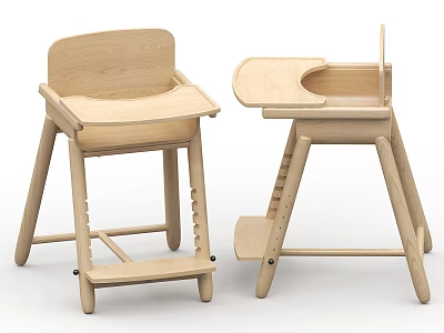 Wooden High Chair With Adjustable Tray And Step Design For Toddlers 3d model