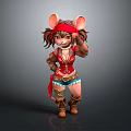 Cartoon Mouse Girl Character In Pirate Style With Red Top Blue Shorts And Brown Boots