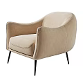 Modern Beige Upholstered Single Sofa With Curved Arms And Black Metal Legs