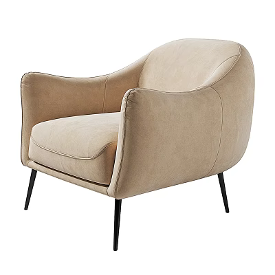 Modern Beige Upholstered Single Sofa With Curved Arms And Black Metal Legs 3d model