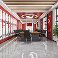 Bright Service Hall Interior With Circular Lights And Child Furniture
