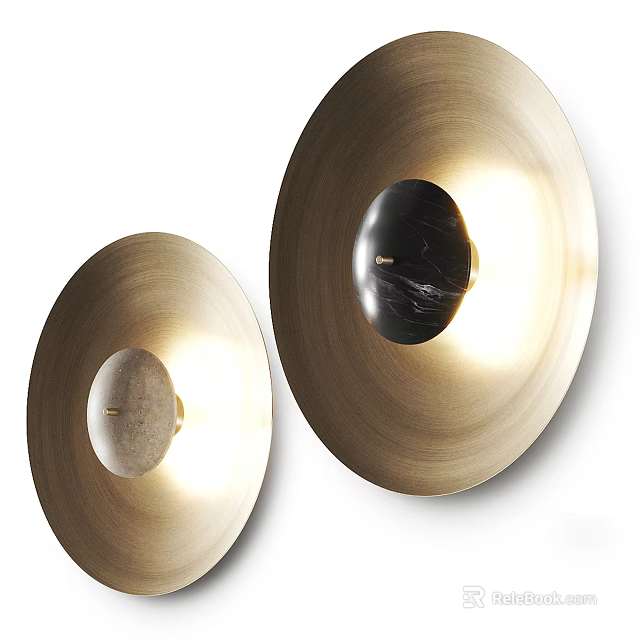 Modern Round Gold Wall Lamp With Black Center And Illuminated Brass Design 3d model 