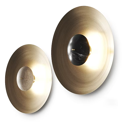 Modern Round Gold Wall Lamp With Black Center And Illuminated Brass Design 3d model