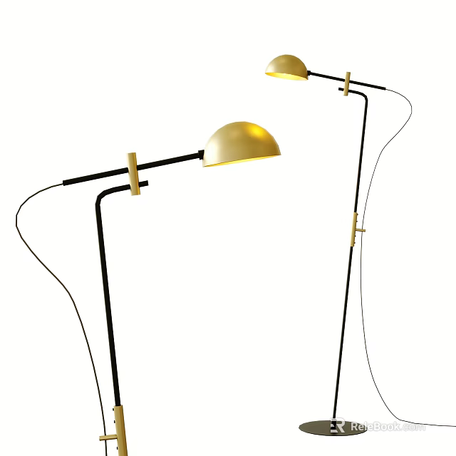 Modern Gold Lampshade Floor Lamp With Black Metal Stand And Minimalist Design 3d model 