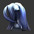 3D Fantasy Character Bust Design With White Blue Hair Wing Like Horns And Purple Eyes