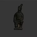Ancient Terracotta Warrior Sculpture In Kneeling Posture With Traditional Armor Design