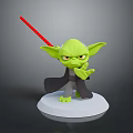 Green Yoda Themed Figurine Holding Red Lightsaber On White Base Decorative Statue