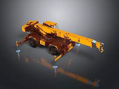 Yellow Rustic Crane Utility Vehicle With Long Boom And Support Legs Design 3d model