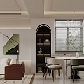 Modern Open Living Dining Room Interior With Sofa Dining Table And Pendant Lights 3d model