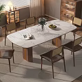 Elegant Dining Table Set With Marble Top Wooden Chairs Fresh Flowers And Fruit Bowl