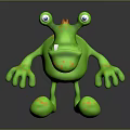 Green Cartoon Monster Game Movie Character Design with Big Eyes Orange Spots and Spiky Head