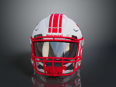 Riddell Football Helmet With White Shell Red Stripes And Red Facemask 3d model