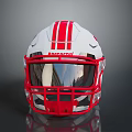Riddell Football Helmet With White Shell Red Stripes And Red Facemask