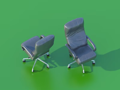 Gray Leather Single Office Chair With Wheels And Armrest In Modern Design 3d model