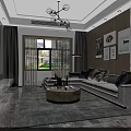 Wooden Kitchen Cabinets With Marble Countertop And Window Curtains