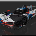 Modern Sporty Racing Car with Streamlined Design Carbon Fiber and White Blue Red Accents