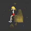 3D Rendered Scene With Blonde Girl On Transparent Ice Platform And Scattered Ice Cubes