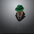 3D Male Character Wearing Green Hat Gray Suit And Red Tie In Stylish Design